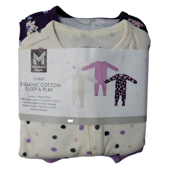 Member's Mark Baby 3-Pack Organic Cotton Soft Sleep And Play - Floral - Picture 1 of 3